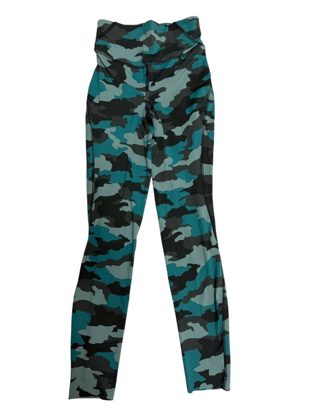 Lululemon Wunder Under High Rise Camo Raw Hem Leggings Size 2 Blue Green EUC